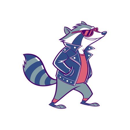 Cool raccoon wearing a jacket and sunglasses illustrationのイラスト素材