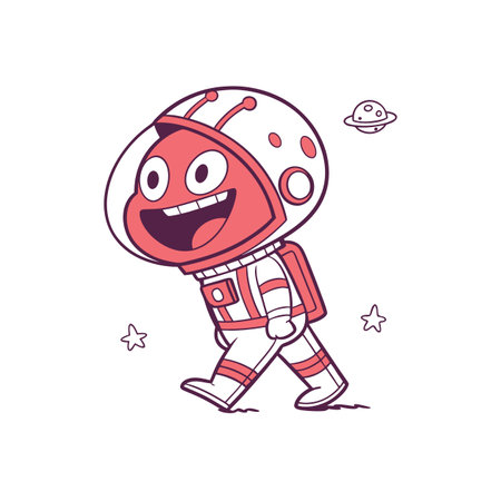 Cartoon alien astronaut happily exploring space in a flat styleのイラスト素材
