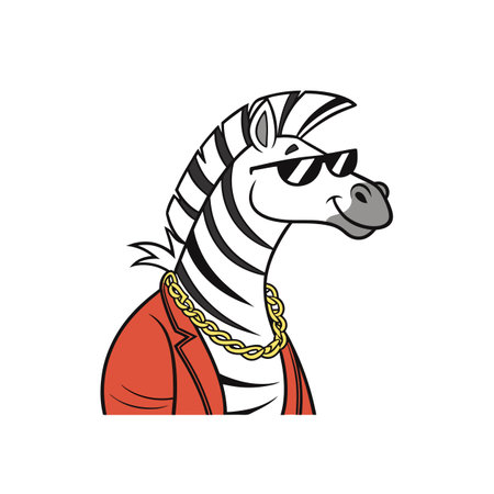 Cartoon zebra in blazer with gold chain and sunglassesのイラスト素材