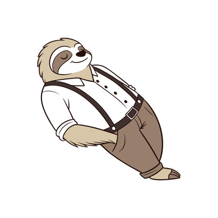 Relaxing Sloth Cartoon Character Wearing Clothes and Suspendersのイラスト素材