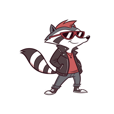 Cool raccoon with sunglasses in a cartoon style characterのイラスト素材