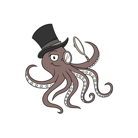 Cartoon octopus character wearing a top hat and monocleのイラスト素材