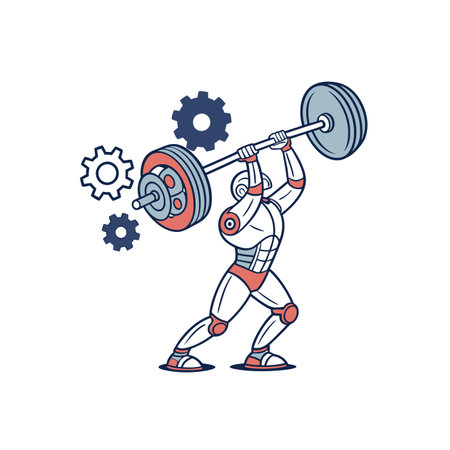 Robot weightlifting with gears, a technical strength concept artのイラスト素材