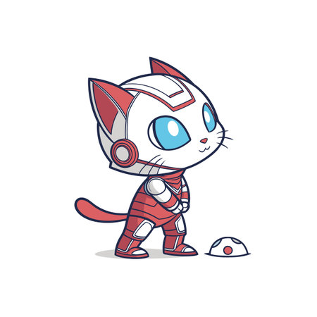 Cute cartoon cat dressed as futuristic robot characterのイラスト素材