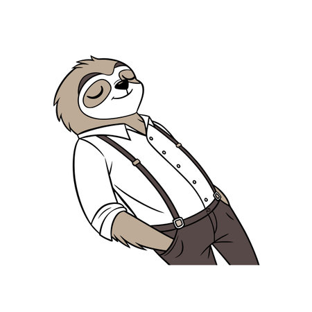 Relaxed sloth cartoon character wearing clothes on white backgroundのイラスト素材