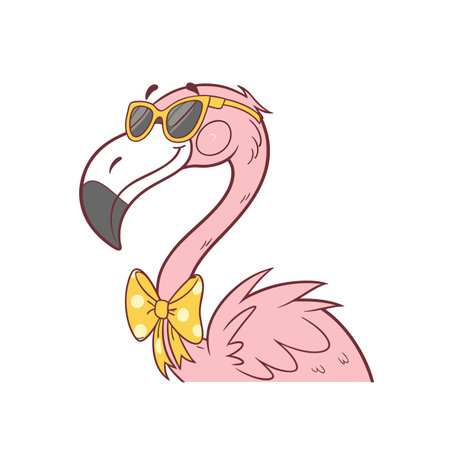 Cartoon flamingo wearing sunglasses and bow tie illustrationのイラスト素材