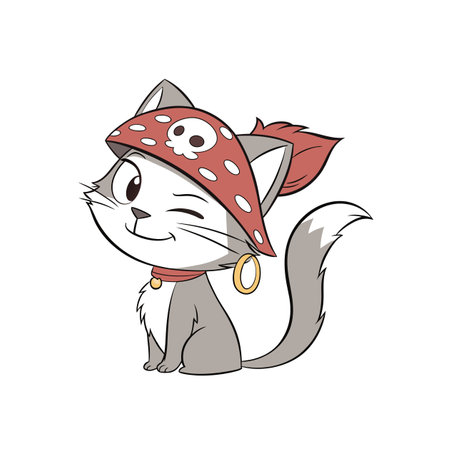 Cartoon Cat Pirate with Winking Eye and Gold Earringのイラスト素材