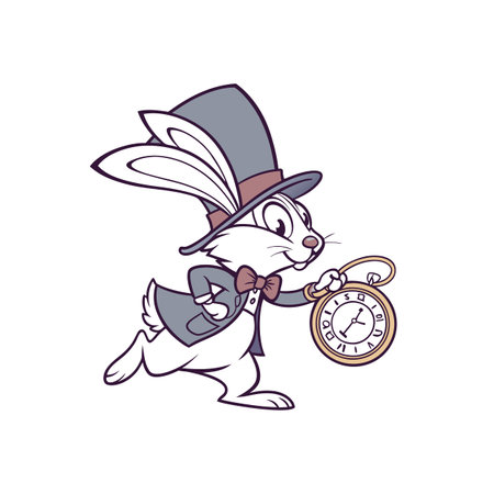 Cartoon white rabbit hurrying with pocket watch illustration vectorのイラスト素材