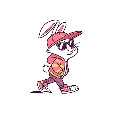 Cool Bunny Walking with Hat and Sunglasses Illustrationのイラスト素材