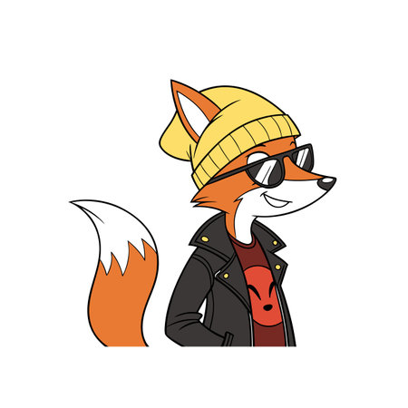 Stylish fox character wearing beanie and jacket illustrationのイラスト素材