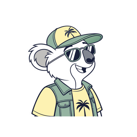 Cartoon koala wearing sunglasses and summer outfit, isolatedのイラスト素材
