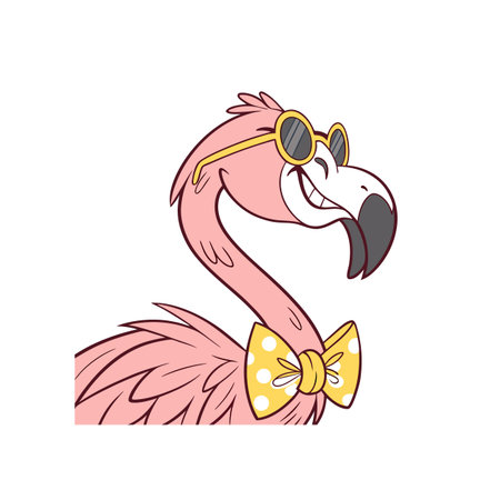 Cartoon Flamingo with Sunglasses and Bowtie Vector Illustrationのイラスト素材