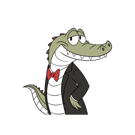 Cartoon Crocodile Character in Suit with Bow Tieのイラスト素材