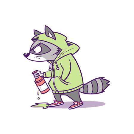 Cartoon raccoon character with spray paint in street art styleのイラスト素材