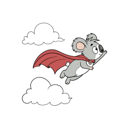 Cartoon koala superhero soaring through clouds illustration stock imageのイラスト素材