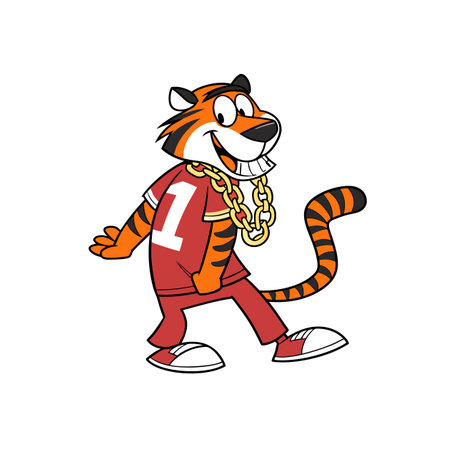 Cool cartoon tiger character with gold chain and jerseyのイラスト素材
