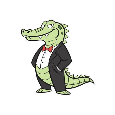 Cartoon alligator in tuxedo with confident expression stands tallのイラスト素材
