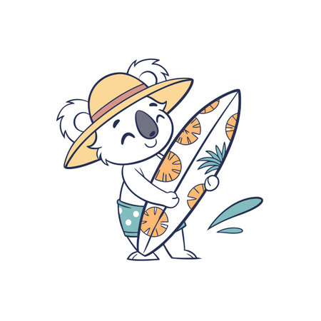 Cute Koala Character Ready for Summer Surfing Vacationのイラスト素材