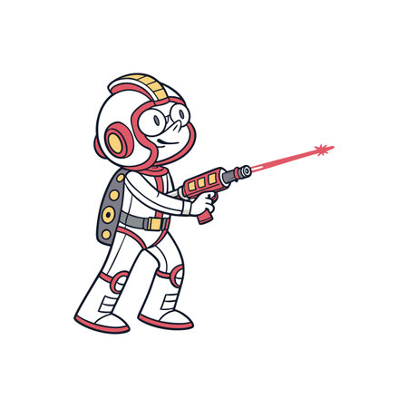 Cartoon astronaut with laser gun ready for space adventureのイラスト素材