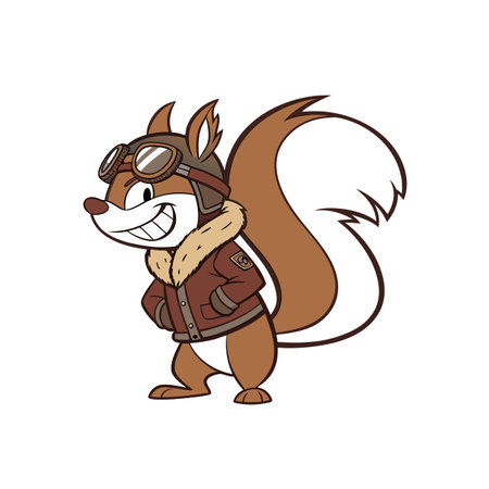 Cartoon squirrel pilot with aviator goggles and bomber jacketのイラスト素材
