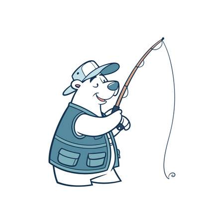 Happy polar bear fishing illustration in cartoon styleのイラスト素材