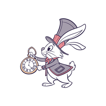 Animated White Rabbit with Pocket Watch Cartoon Illustrationのイラスト素材