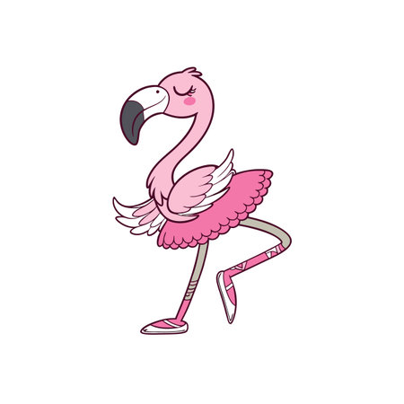 Cartoon flamingo dancing ballet with pink tutu and shoesのイラスト素材