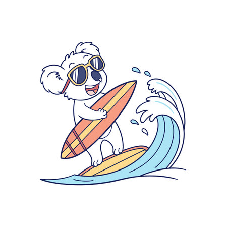 Cartoon Koala Surfing a Wave with Surfboard Illustrationのイラスト素材