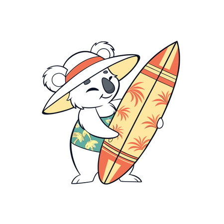 Cute Koala in Tropical Shirt with Surfboard Illustrationのイラスト素材