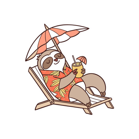 Relaxing sloth enjoying a tropical drink under an umbrellaのイラスト素材