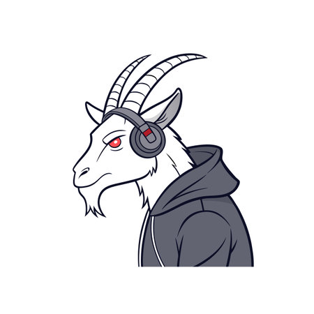 Cartoon goat with headphones and hoodie side viewのイラスト素材