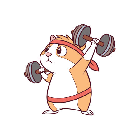 Cartoon hamster weightlifting with dumbbells, fitness and healthy lifestyleのイラスト素材