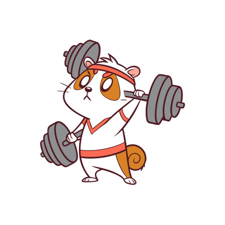 Hamster lifting weights in a cartoon style illustrationのイラスト素材