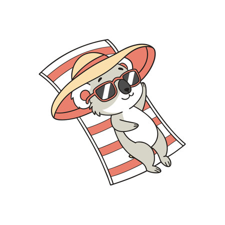 Cartoon koala bear sunbathing with sunglasses on a towelのイラスト素材
