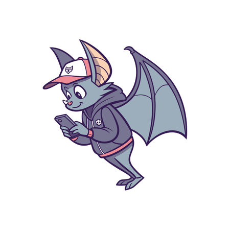 Cartoon Bat with Smartphone in Hoodie, isolated on whiteのイラスト素材