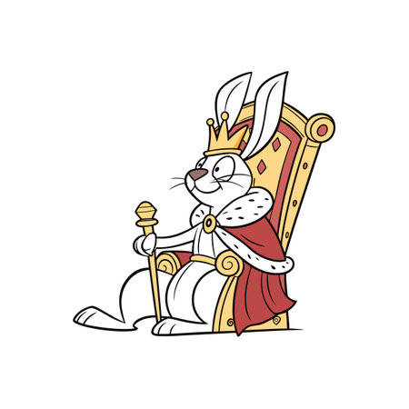 Cartoon king bunny rabbit on throne holding scepterのイラスト素材