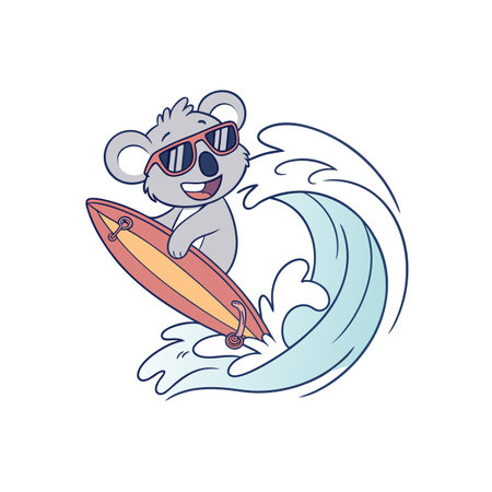 Cartoon koala surfing a wave on a summer dayのイラスト素材