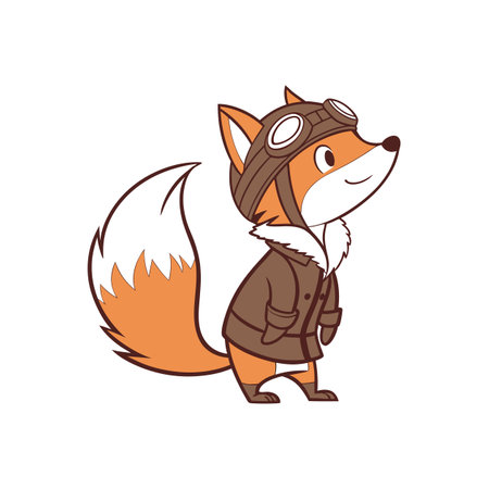 Cartoon fox wearing pilot gear standing against white backgroundのイラスト素材