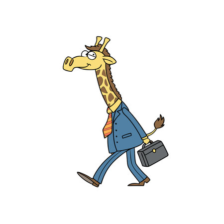 Cartoon giraffe businessman walking with briefcase on white backgroundのイラスト素材