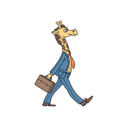 Cartoon giraffe businessman walking with briefcase in business suitのイラスト素材