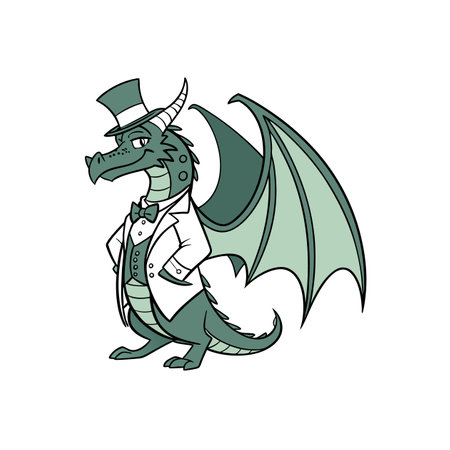 Dragon cartoon character wearing tuxedo and top hatのイラスト素材