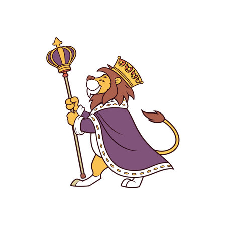 Cartoon Lion King with crown and scepter illustrationのイラスト素材