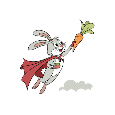 Super rabbit flying with carrot and cape in cartoonのイラスト素材