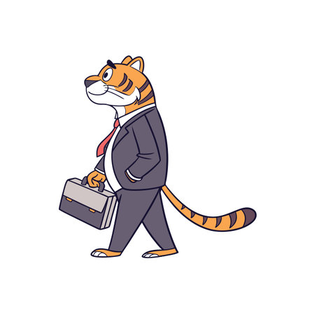 Tiger businessman walking with briefcase in cartoon vector styleのイラスト素材