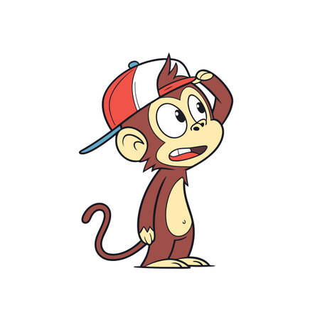 Cartoon monkey in a cap looking upward surprisedのイラスト素材