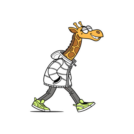 Cartoon giraffe character wearing fashionable clothes on white backgroundのイラスト素材