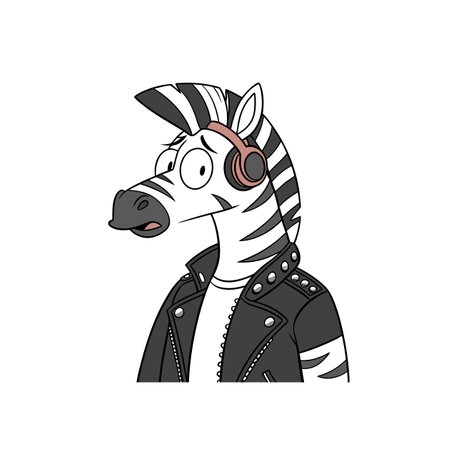 Cartoon zebra character with headphones and leather jacketのイラスト素材