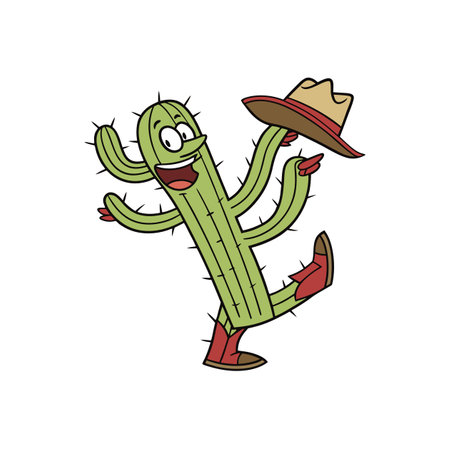 Fun cartoon cactus character with cowboy hat and bootsのイラスト素材