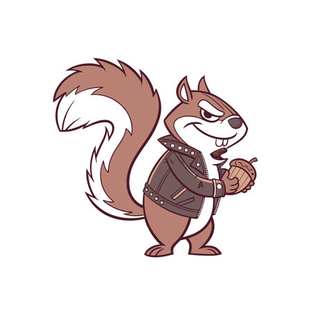 Cartoon squirrel in leather jacket with acorn cigarのイラスト素材