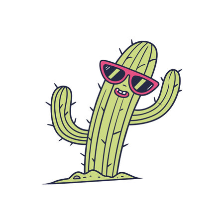 Funky cactus character wearing sunglasses cartoon vector illustrationのイラスト素材